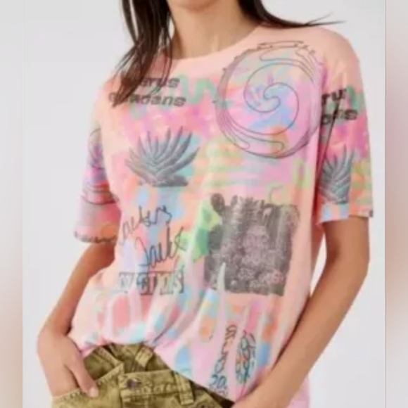 Urban Outfitters Cactus Gardens Flame Soft Tee, Pink, Orange, Boxy, NWOT, Large - Picture 2 of 14